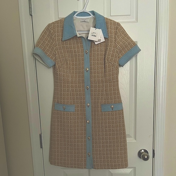 NWT Sandro Denim Tweed Yellow Dress - 38 - Picture 8 of 10